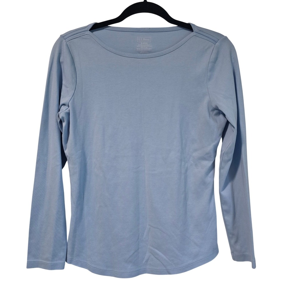 LL Bean Womens Supima Cotton Long Sleeve Boatneck Top Light Blue Small S-REG